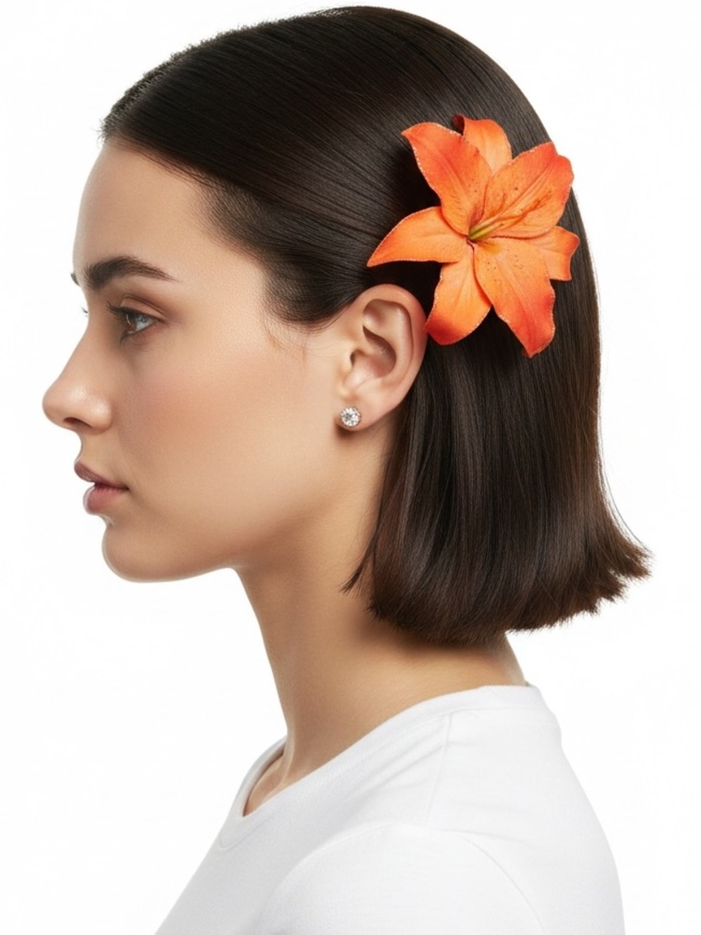 Orange Glittery Tiger Lily Silk Flower Floral 4" Alligator Hair Clip Brooch Pin